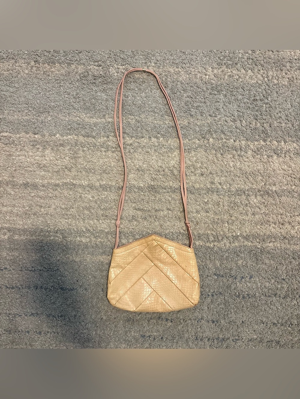 Vintage Genuine Snakeskin Chevron Crossbody Bag Cream Beige Boho Cocktail